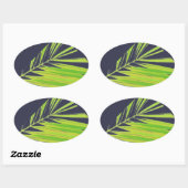 Pale Green Pastel Palm Leaves Ovale Sticker (Vel)