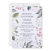 Pale Grey & Red Leaves Custom Wedding Invitation