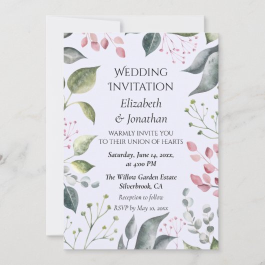 Pale Grey & Red Leaves Custom Wedding Invitation (Voorkant)