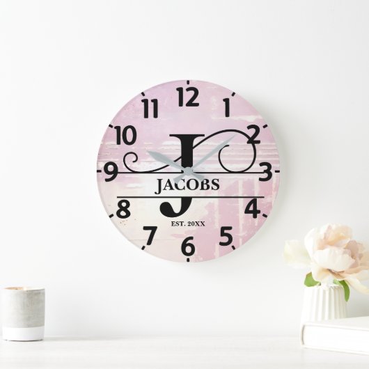 Pale Lavender Distressed J Monogram Grote Klok (Huis)