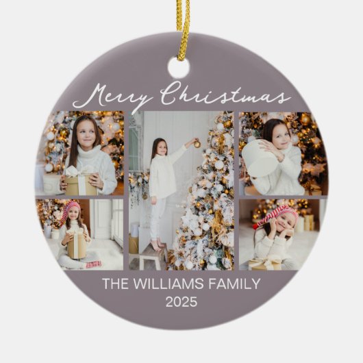 Pale Mauve Merry Christmas Photo Collage 2025 Keramisch Ornament (Voorkant)