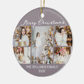 Pale Mauve Merry Christmas Photo Collage 2025 Keramisch Ornament (Links)