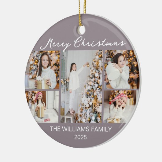 Pale Mauve Merry Christmas Photo Collage 2025 Keramisch Ornament (Links)