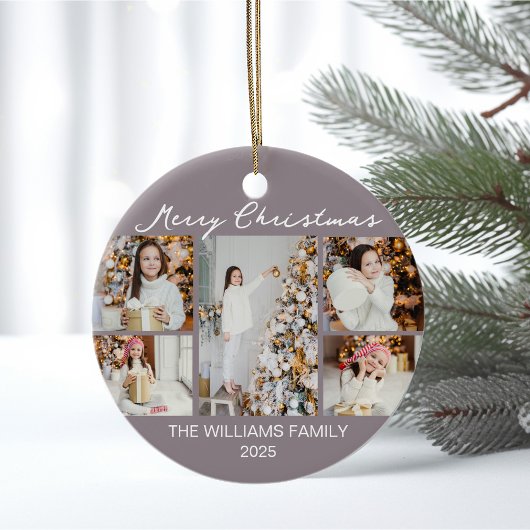 Pale Mauve Merry Christmas Photo Collage 2025 Keramisch Ornament