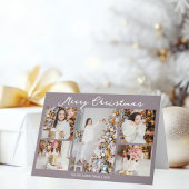 Pale Mauve Merry Christmas Photo Collage Trendy Feestdagen Kaart