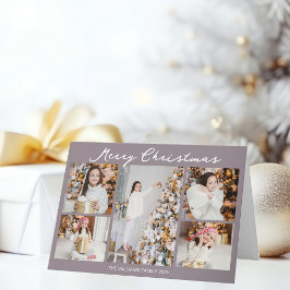 Pale Mauve Merry Christmas Photo Collage Trendy Feestdagen Kaart