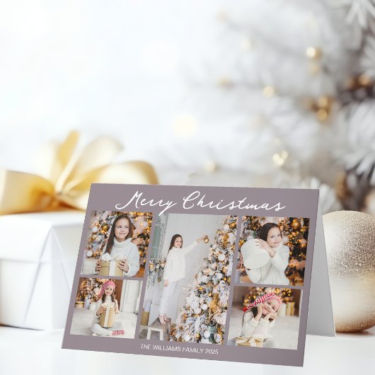 Pale Mauve Merry Christmas Photo Collage Trendy Feestdagen Kaart