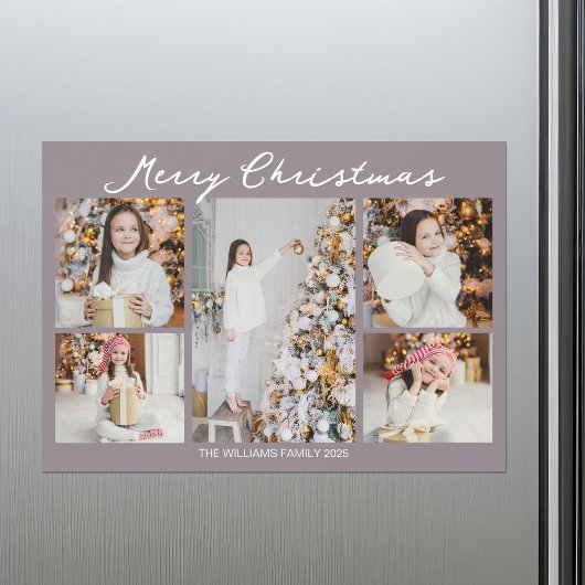 Pale Mauve Merry Christmas Photo Magnet Card