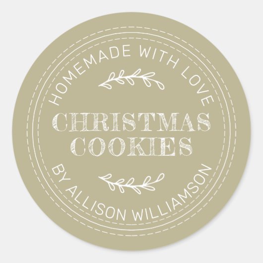 Pale Olive Green Homemade Christmas Cookies Ronde Sticker (Voorkant)