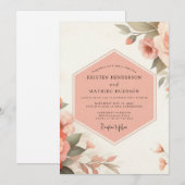 Pale Peach Floral Romance Wedding Kaart (Voorkant / Achterkant)