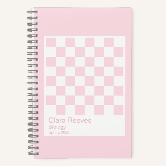 Pale Pink and White Checkerboard Notebook Notitieboek (Voorkant)