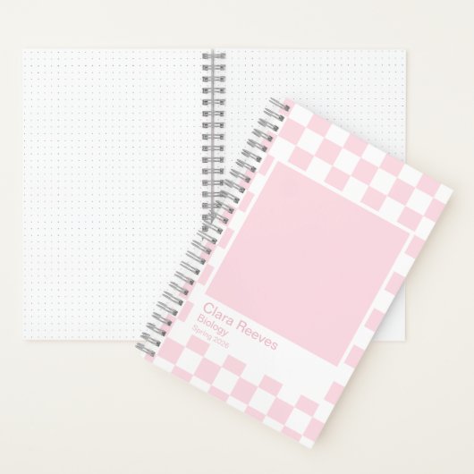 Pale Pink and White Checkerboard Notebook Notitieboek (Binnen)