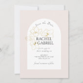 Pale Pink | Boho Arch Gold Floral Wedding  Save The Date (Voorkant)