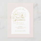 Pale pink | Boho Arch Gouden Bloemen Huwelijk Briefkaart (Voorkant)