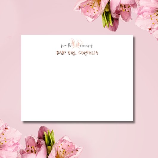 Pale Pink Bunny Ears Nursery Stationery Note Card Kaart