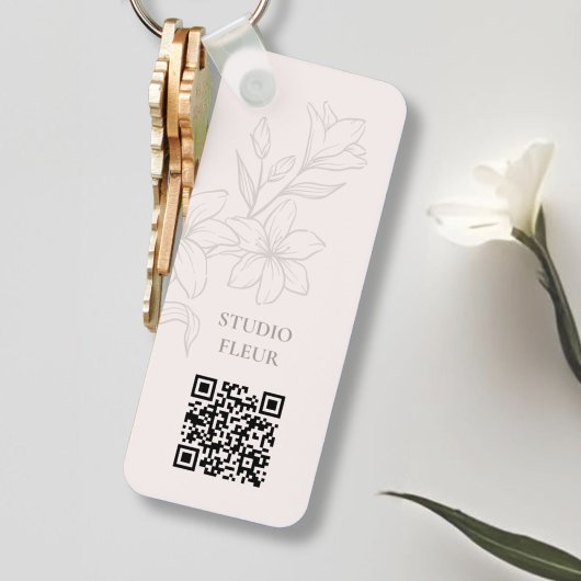 Pale pink | Chic Minimal Floral QR Sleutelhanger