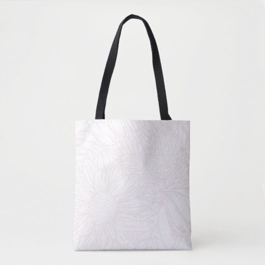 Pale Pink Chrysanthemums Line Drawing with Name Tote Bag (Voorkant)