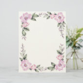 Pale Pink Floral Border Stationery Paper Briefhoofd (Staand voorkant)