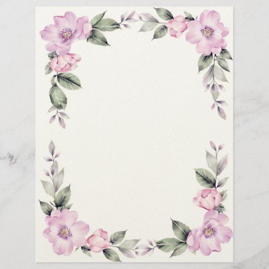 Pale Pink Floral Border Stationery Paper Briefhoofd (Voorkant)
