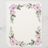 Pale Pink Floral Border Stationery Paper Briefhoofd (Voorkant / Achterkant)