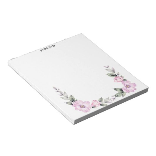 Pale Pink Floral Bottom Border Notitieblok (Schuin)