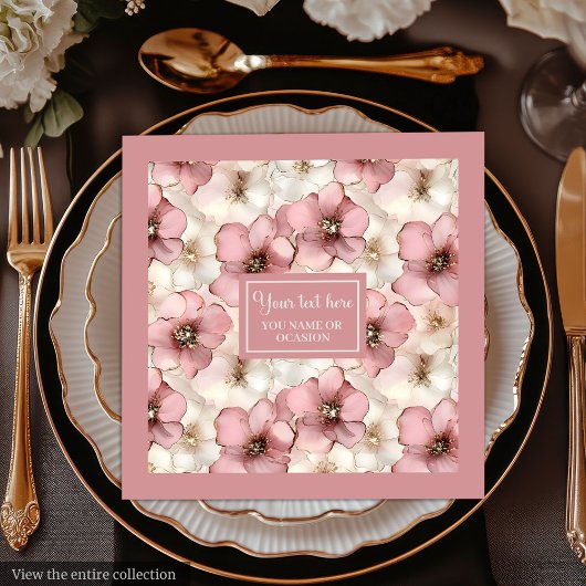 Pale Pink Floral Napkin Chic Monogram Custom Name Servet