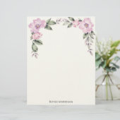 Pale Pink Floral Top Border Stationery Paper Briefhoofd (Staand voorkant)