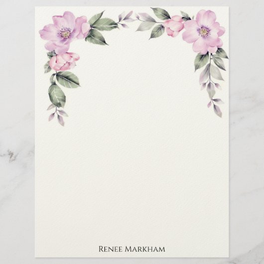 Pale Pink Floral Top Border Stationery Paper Briefhoofd (Voorkant)