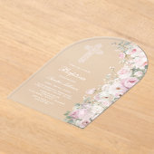 Pale Pink Flowers Arch Baptism Frosted Acryl Uitnodigingen (Laagn)