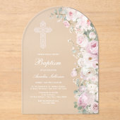 Pale Pink Flowers Arch Baptism Frosted Acryl Uitnodigingen (Voorkant)