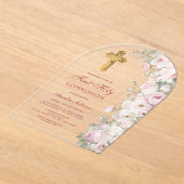 Pale Pink Flowers Arch First Communion Clear Acryl Uitnodigingen (Laagn)
