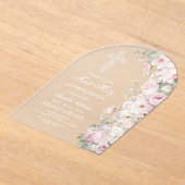 Pale Pink Flowers Arch First Communion Frosted Acryl Uitnodigingen (Laagn)