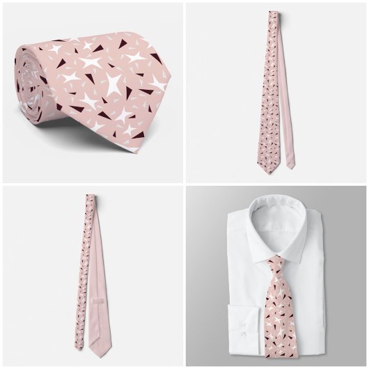 Pale Pink Geo Star & Triangle Pattern Tie Stropdas