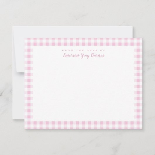 Pale Pink Gingham Check Personal Stationery Card Bedankkaart (Voorkant)