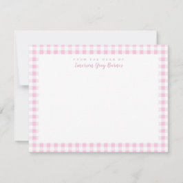 Pale Pink Gingham Check Personal Stationery Card Bedankkaart