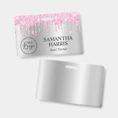 Pale Pink Glitter Drips Silver Shimmer Badge (Voor- en achterkant)