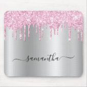 Pale Pink Glitter Drips Silver Shimmer Muismat (Voorkant)