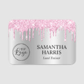 Pale Pink Glitter Drips Silver Shimmer Naamplaatje (Voorkant)