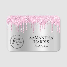 Pale Pink Glitter Drips Silver Shimmer Naamplaatje
