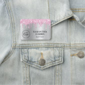 Pale Pink Glitter Drips Silver Shimmer Naamplaatje (In situ)