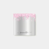 Pale Pink Glitter Drips Silver Shimmer Post-it® Notes (Voorkant)