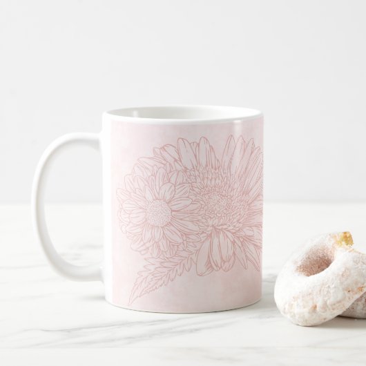 Pale Pink Grunge with Name and Chrysanthemums Koffiemok (Met donut)