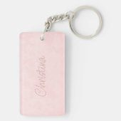 Pale Pink Grunge with Name and Chrysanthemums Sleutelhanger (achterkant)