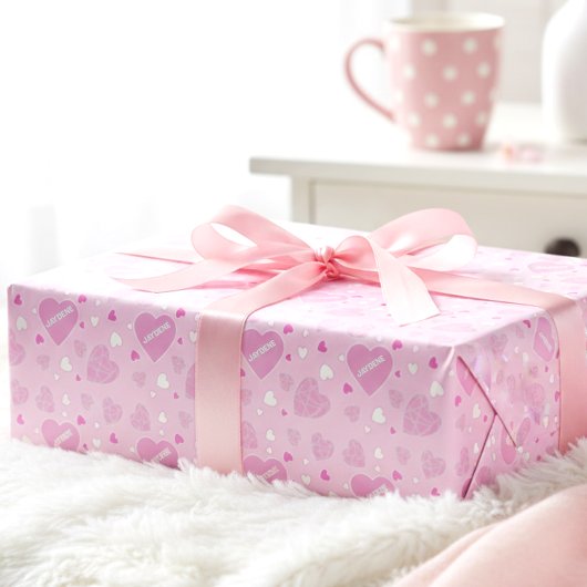 Pale Pink Hearts And Name Cadeaupapier