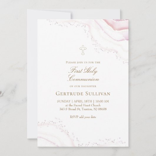 pale pink marble First Holy Communion Kaart (Voorkant)