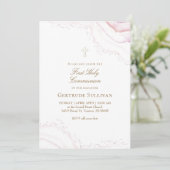 pale pink marble First Holy Communion Kaart (Staand voorkant)