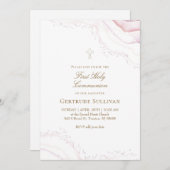 pale pink marble First Holy Communion Kaart (Voorkant / Achterkant)