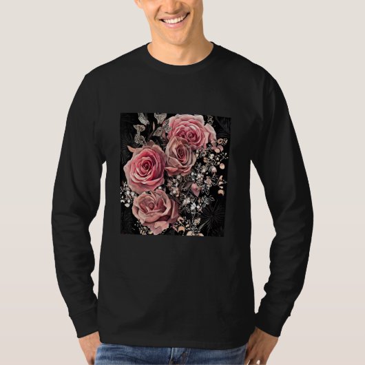 Pale Pink Roses with Delicate Vines Rustic Floral T-shirt (Voorkant)