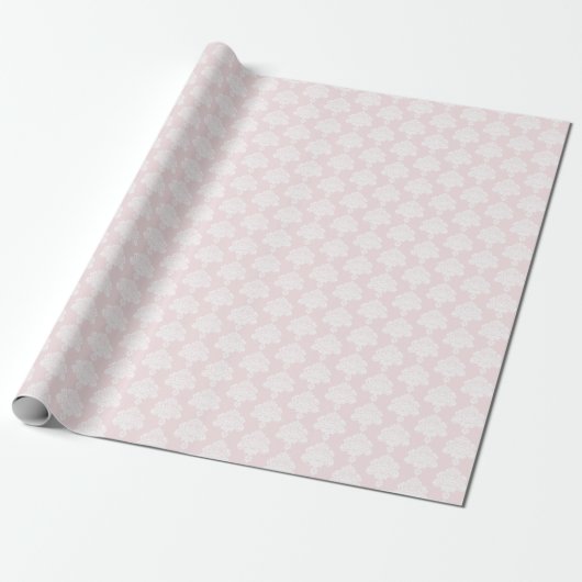 Pale pink | Wit Damast inpakpapier (Uitgerold)