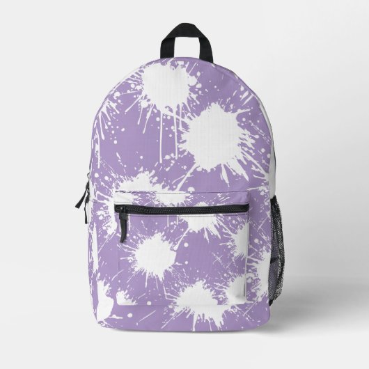 Pale Purple & White Paint Splatter Design  Bedrukte Rugzak (Voorkant)